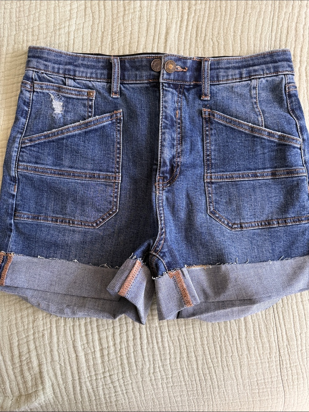 Saige High-Rise Blue Denim Roll-Cuff Women's Shorts
